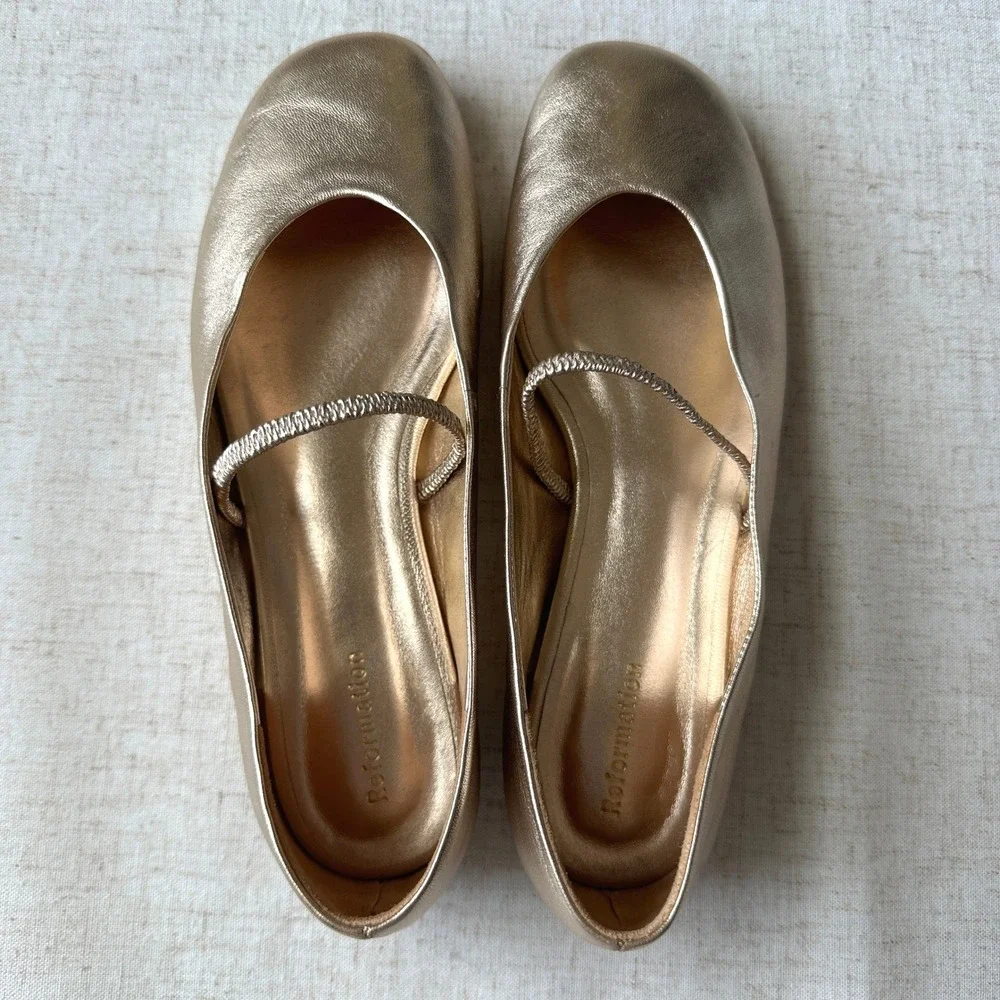 Reformation Bowie Ballet Flat Gold Metallic Leather Mary Jane 5.5 Rare